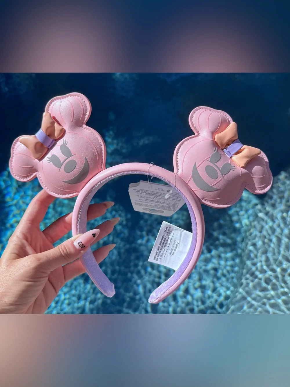 Disney Pink Minnie Ear Headband with Peach & Lavender Bows